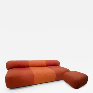 Mid Century Modern Orange Sofa & Ottoman by Arflex