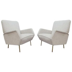 Pair of Rare Gio Ponti "Model 803" Armchairs with Brass Feet