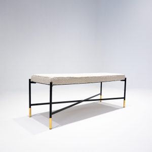 Contemporary Italian Bench in Metal and White Boucle