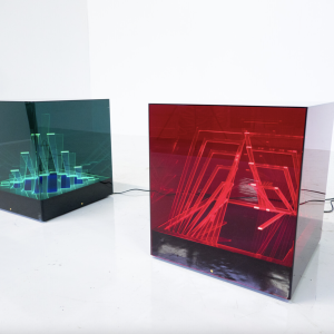 Green and Red "Cubo Di Teo" Lamps by James Rivière, 1960s