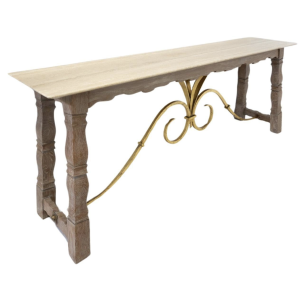 Large Wood and Travertine Console, 1940s