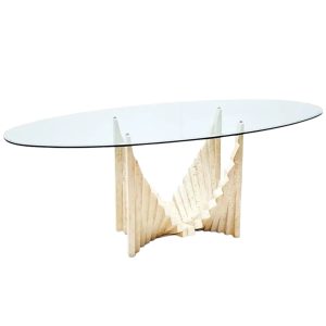 Mid Century Modern Sculptural Travertine Dining Table