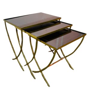 Mid Century Nest of Brass & Glass Side Tables by Maison Baguès
