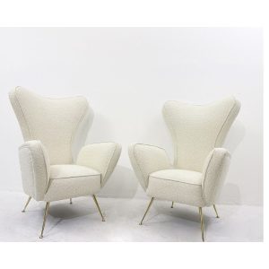 Pair of Italian Mid Century High Back Armchairs