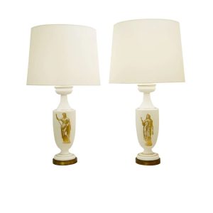 Pair of Mid Century White Glass Table Lamps