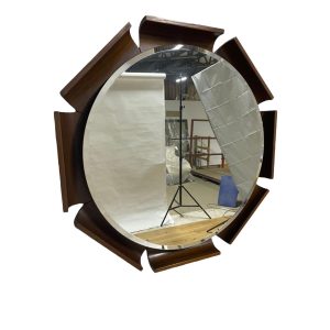 Round Mid Century Modern Wooden Mirror