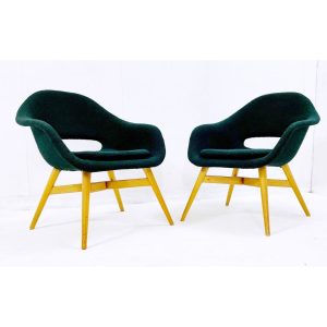 Pair of Green Mid Century Armchairs by Miroslav Navratil