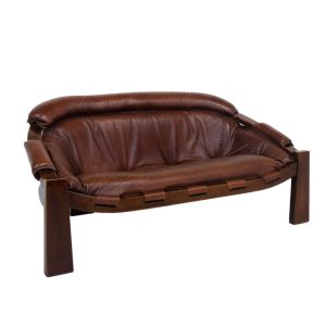 Italian Mid Century Brown Leather Sofa by Luciano Frigerio