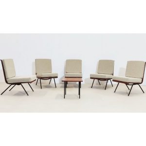 Set of 5 Mid Century Lounge Chairs & Coffee Table by Franco Campo & Carlo Graffi