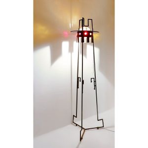 Mid Century Modern Floor Lamp in Metal & Glass