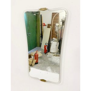 Mid Century Modern Mirror in Brass & Glass