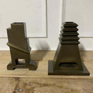 Mid-Century Pair of Black Florio Vases