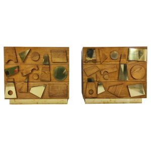 Pair of Contemporary Chest of Drawers in Wood and Brass