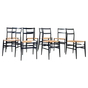 Mid-Century Modern Set of 8 Superleggera Chairs by Gil Ponti for Cassina, 1960s