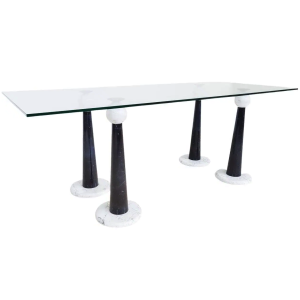 Mid Century Modern Italian Dining Table in Marble & Glass
