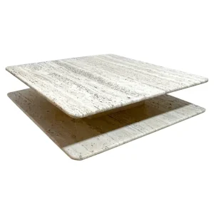 Mid Century Square 2-Tiered Travertine Coffee Table