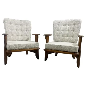 Mid Century Modern Pair of Guillerme et Chambron Armchairs