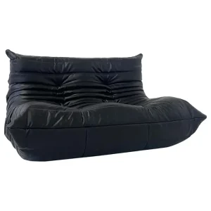 Black Leather "Togo" Two Seater Sofa by Michel Ducaroy for Ligne Roset