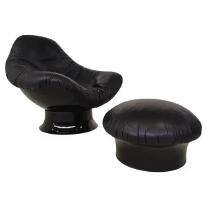 Black "Rodica" Lounge Chair & Ottoman by Mario Bruna