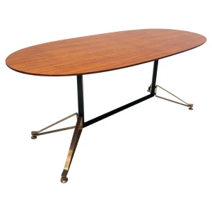Mid Century Modern Italian Dining Table in Wood & Brass