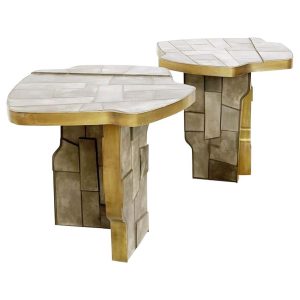 Italian Contemporary Brass and Ceramic Side Tables