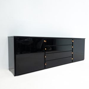 Mid Century Modern Sideboard in Black with Leather Handles
