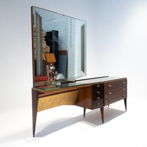 1960's Mid-Century Modern Italian Wooden Dressing Table with Lighting Mirror