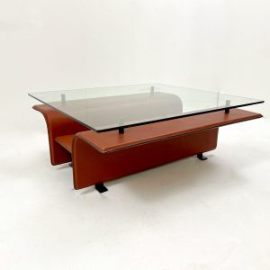 Mid Century Modern Leather & Glass Coffee Table