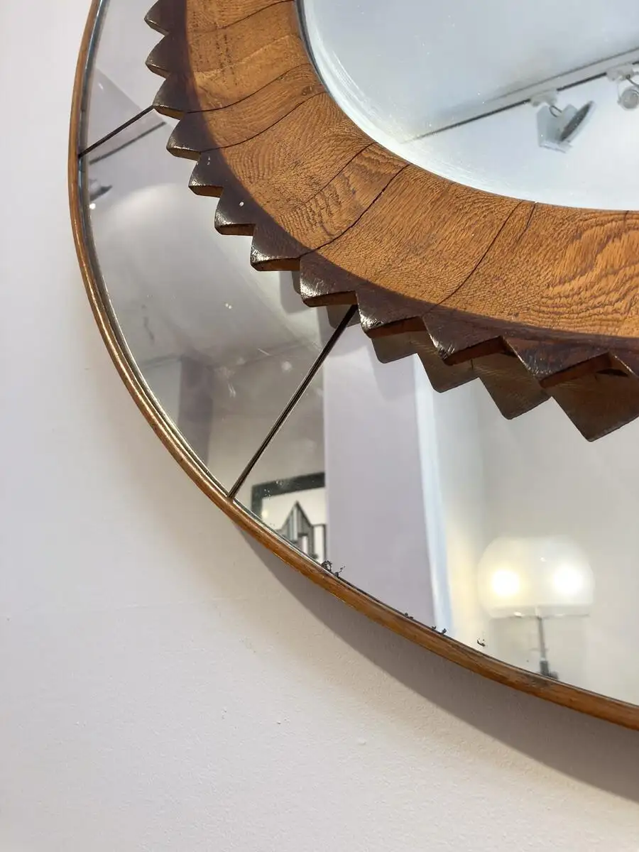 Mid-Century Modern Circular Walnut Wall Mirror by Fratelli Marelli, Italy, 1950s - Image 3