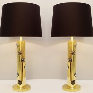 Pair of Contemporary Italian Lamps in Brass and Glass