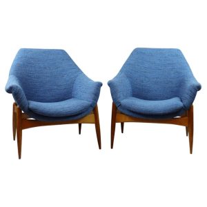 Pair of Blue Mid Century Armchairs by Julia Gaubek