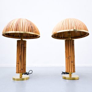 Pair of Contemporary Italian Brass and Bamboo Table Lamps
