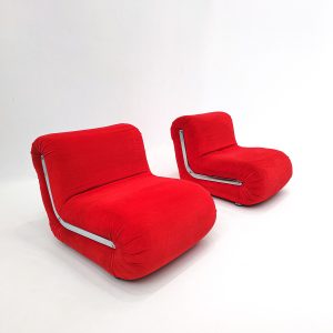 Pair of Red Boomerang-Shaped "Easy Chairs" by Rodolfo Bonetto
