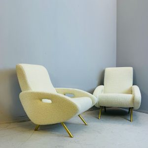 Pair of Italian Armchairs in White Boucle