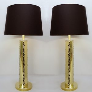 Pair of Italian Brutalist Style Lamps in Brass