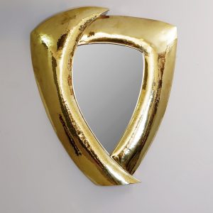 Contemporary Harp-Shaped Mirror in Hammered Brass